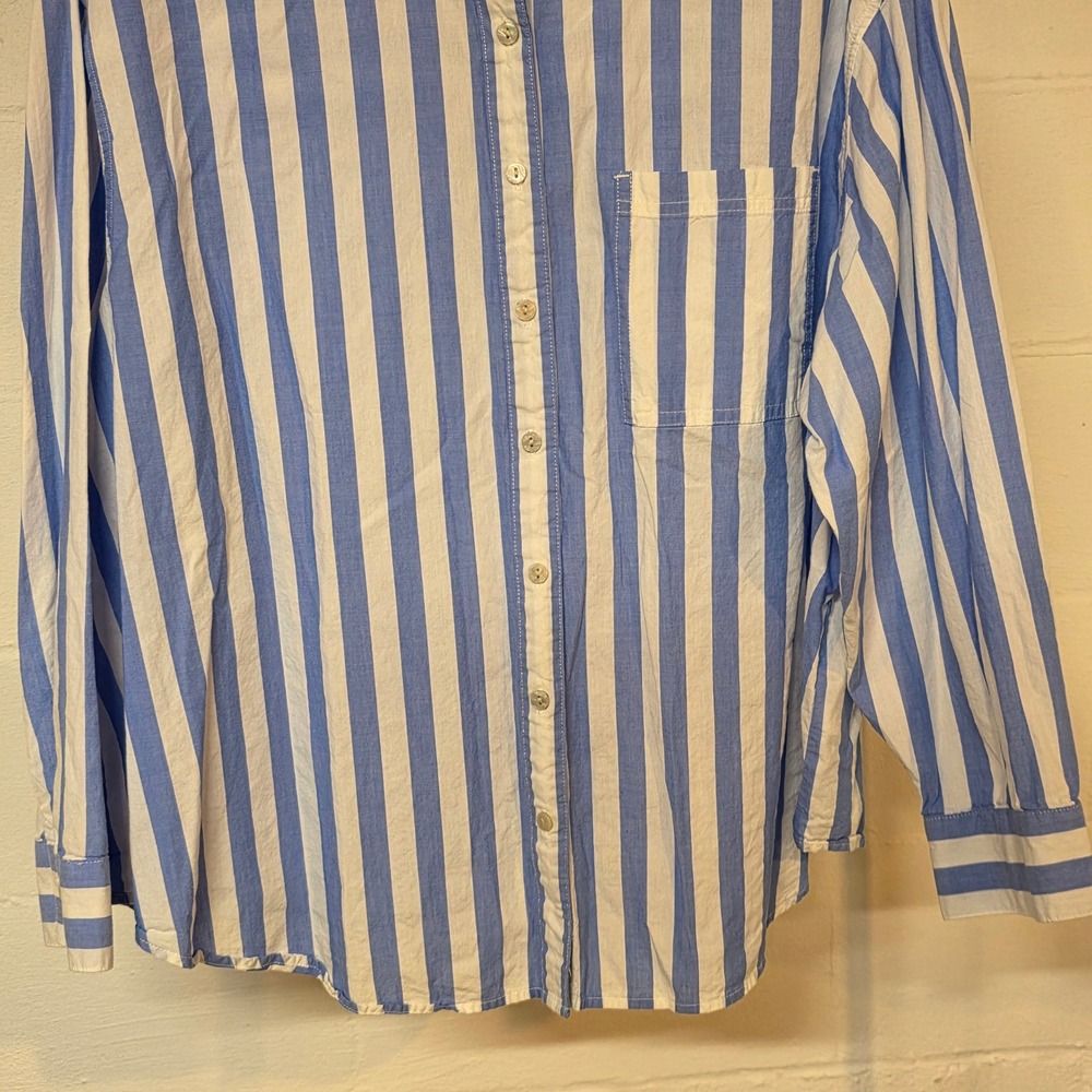 Maurices Womens 1X Blue White Striped Button Down Shirt Long Sleeve Collared - Picture 6 of 11